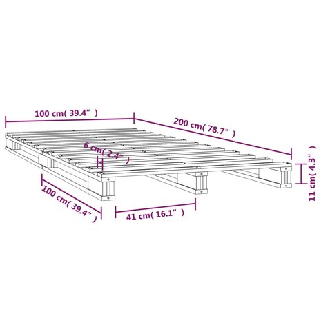 Palletbed massief grenenhout grijs 100x200 cm 8