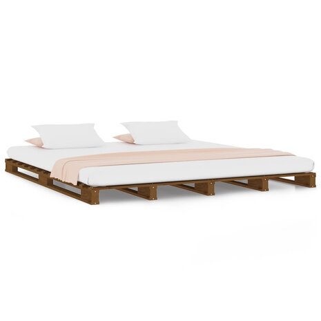 Palletbed massief grenenhout honingbruin 140x190 cm 2