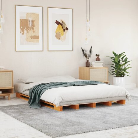 Palletbed massief grenenhout wasbruin 140x200 cm 1