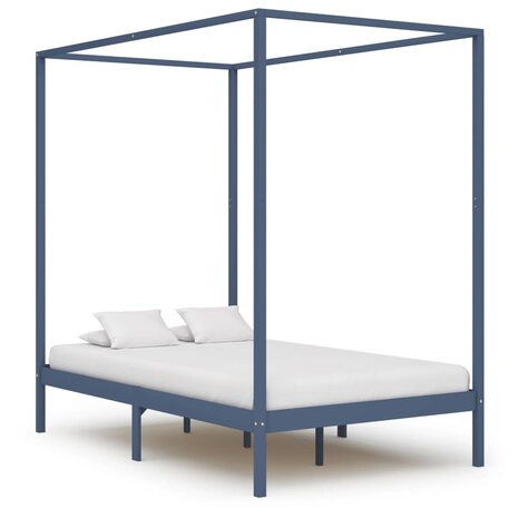 Hemelbedframe massief grenenhout grijs 120x200 cm 1