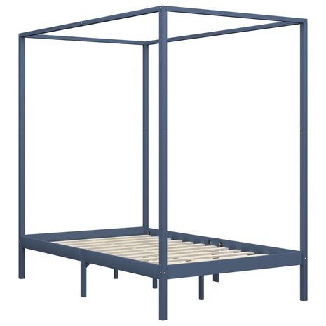 Hemelbedframe massief grenenhout grijs 120x200 cm 2