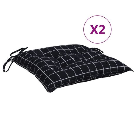 Stoelkussens 2 st ruitpatroon 40x40x7 cm stof zwart 2