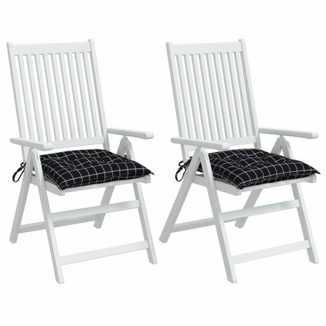Stoelkussens 2 st ruitpatroon 40x40x7 cm stof zwart 4