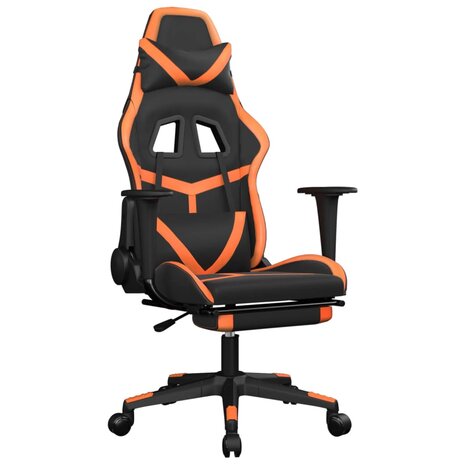 Massage gamestoel met voetensteun kunstleer zwart en oranje 2