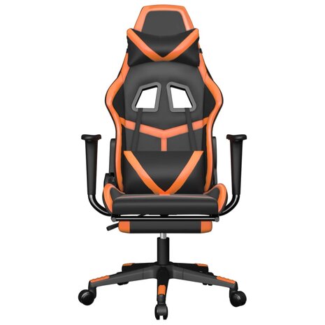 Massage gamestoel met voetensteun kunstleer zwart en oranje 4