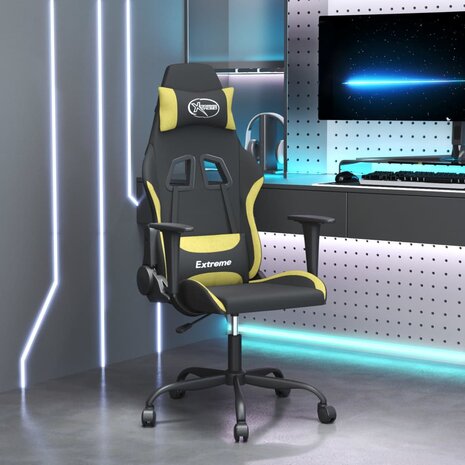 Massage gamestoel stof zwart en lichtgroen 1