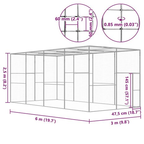 Kattenkooi 6x3x2,5 m gegalvaniseerd staal 5