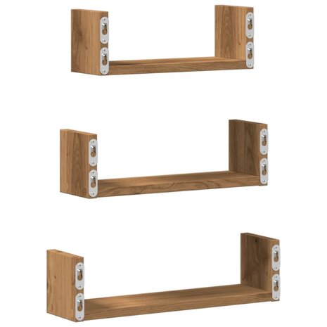 Wandschappen 3 st bewerkt hout artisanaal eiken 6