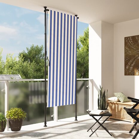 Rolgordijn voor buiten 120x270 cm stof en staal blauw en wit 1