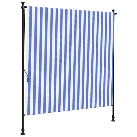 Rolgordijn voor buiten 150x270 cm stof en staal blauw en wit 2