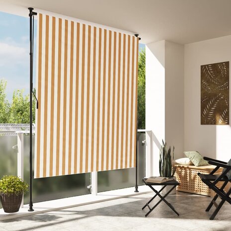 Rolgordijn voor buiten 150x270 cm stof en staal oranje en wit 1