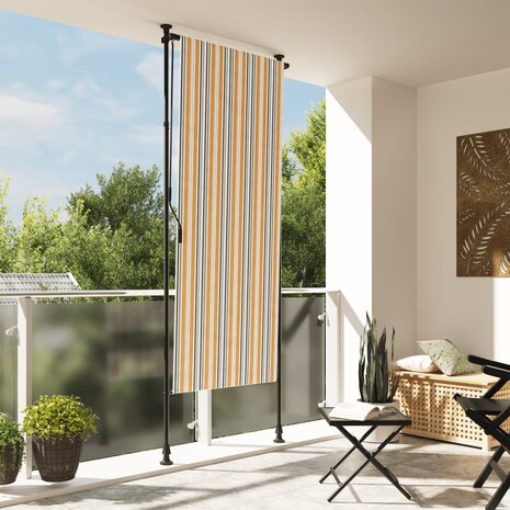 Rolgordijn voor buiten 100x270 cm stof en staal geel en wit 1