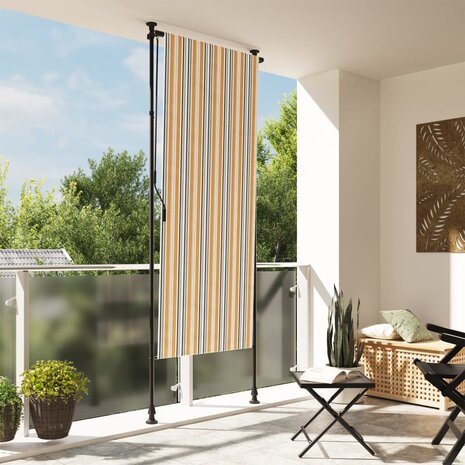 Rolgordijn voor buiten 120x270 cm stof en staal geel en wit 1