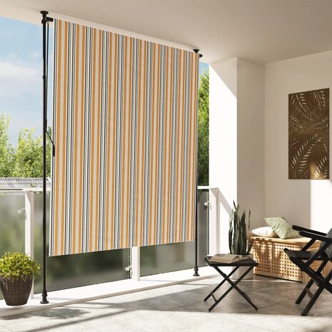 Rolgordijn voor buiten 150x270 cm stof en staal geel en wit 1