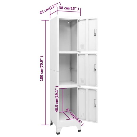 Lockerkast met 3 vakken 38x45x180 cm   8
