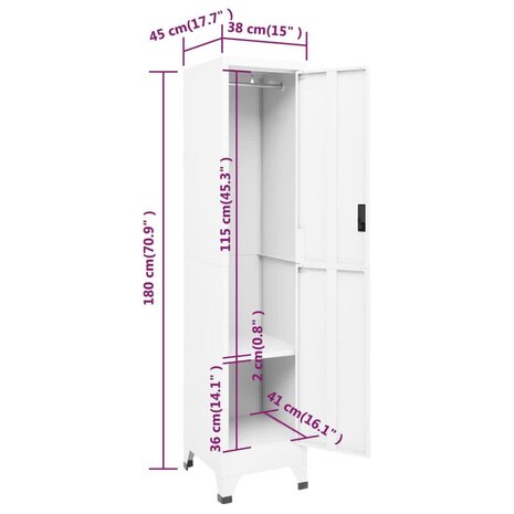 Lockerkast 38x45x180 cm staal wit 8