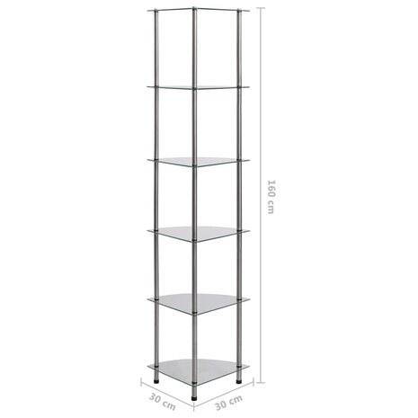 Kastje 6-laags 30x30x160 cm gehard glas transparant 6