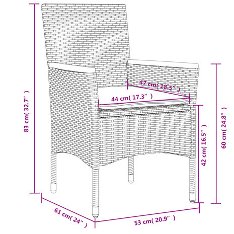 3-delige Tuinset met kussens poly rattan en glas grijs 8