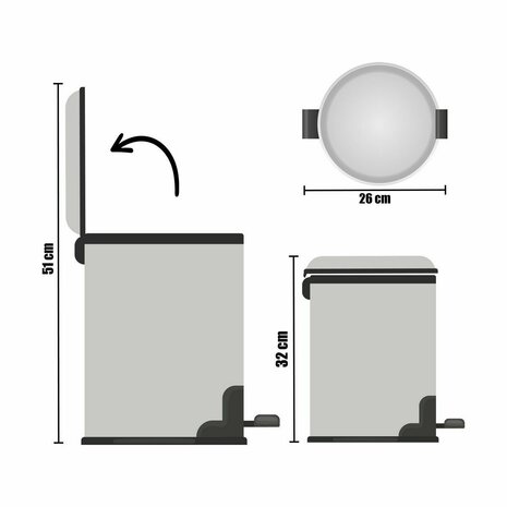 Pedaalemmer Berilo B0010-7L Zilverkleurig Roestvrij staal Plastic 7 L (4 Stuks) 4