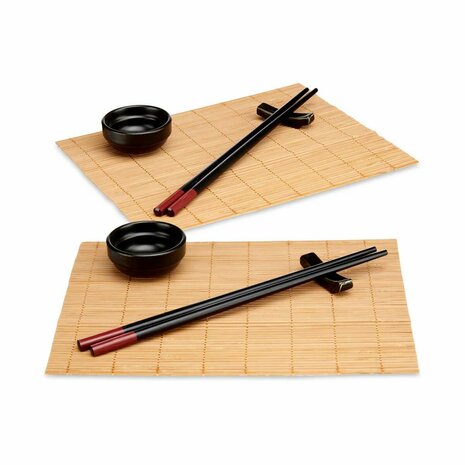 Sushi set Kinvara SJ4702 Zwart Natuurlijk Bamboe Porslin (8 Onderdelen) (6 Stuks) 2