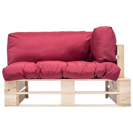 Tuinbank pallet met rode kussens grenenhout 2