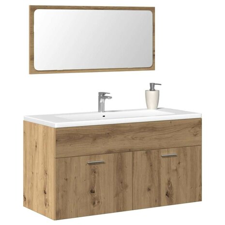 Badkamerkast met spiegel bewerkt hout artisanaal eikenkleurig 1
