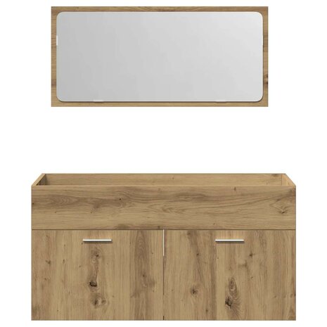 Badkamerkast met spiegel bewerkt hout artisanaal eikenkleurig 4