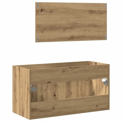 Badkamerkast met spiegel bewerkt hout artisanaal eikenkleurig 6