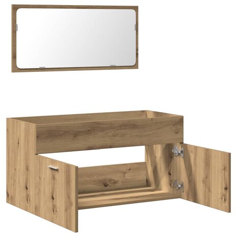 Badkamerkast met spiegel bewerkt hout artisanaal eikenkleurig 7
