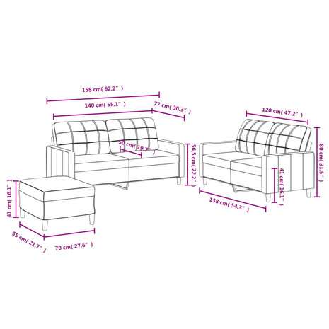 3-delige loungeset met kussens stof zwart 8