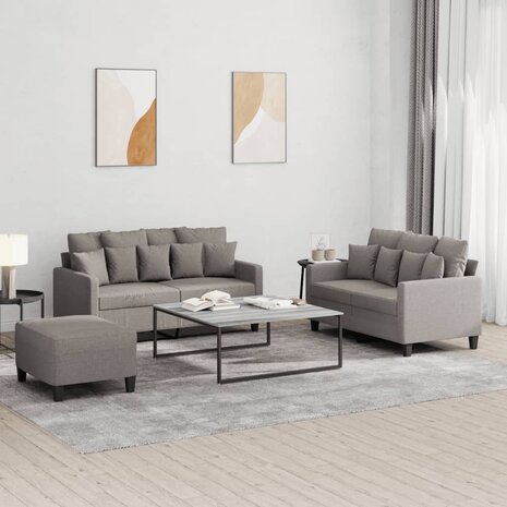 3-delige Loungeset met kussens stof taupe 1