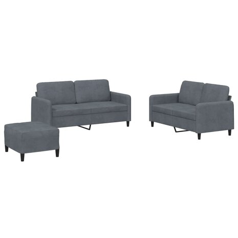 3-delige Loungeset fluweel donkergrijs 2