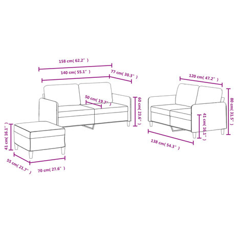3-delige Loungeset fluweel donkergrijs 9
