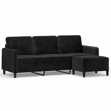 Driezitsbank met voetenbank 180 cm fluweel zwart 2