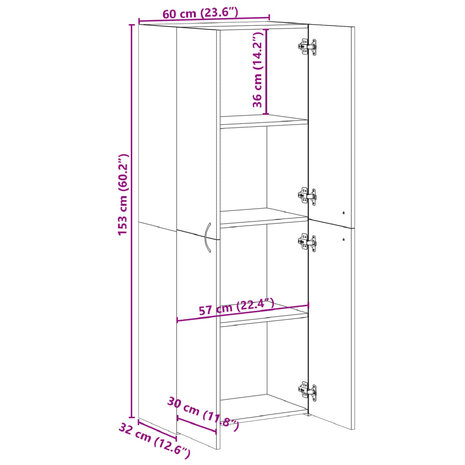 Archiefkast 60x32x153 cm bewerkt hout betongrijs 9