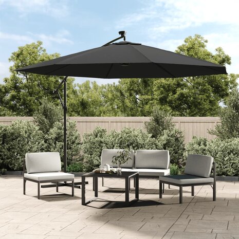 Zweefparasol met LED-verlichting metalen paal 350 cm antraciet 1