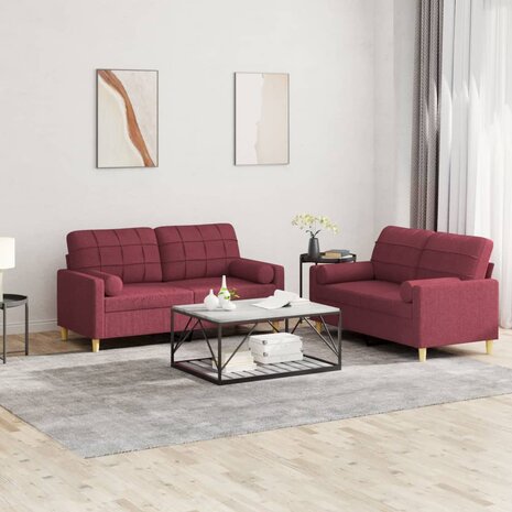 2-delige Loungeset met kussens stof wijnrood 1