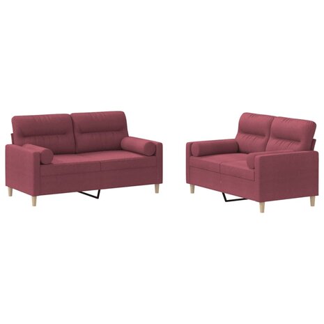 2-delige Loungeset met kussens stof wijnrood 2