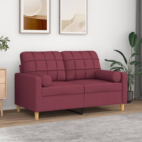 Tweezitsbank met sierkussens 120 cm stof wijnrood 1