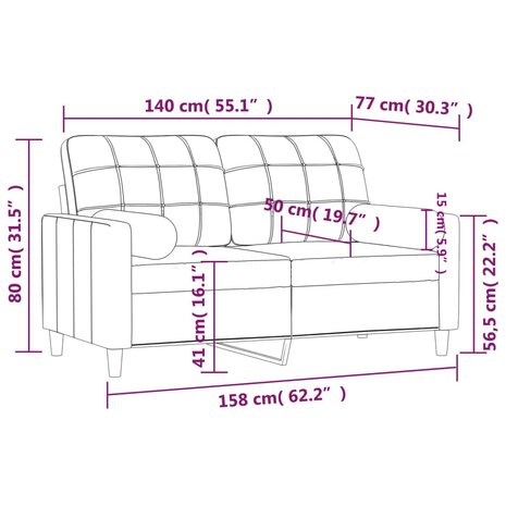 Tweezitsbank met sierkussens 140 cm stof lichtgeel 8