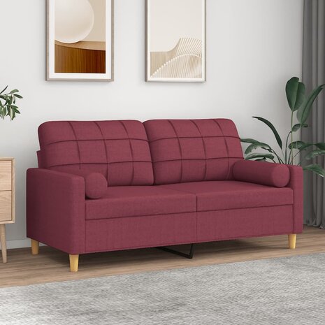 Tweezitsbank met sierkussens 140 cm stof wijnrood 1