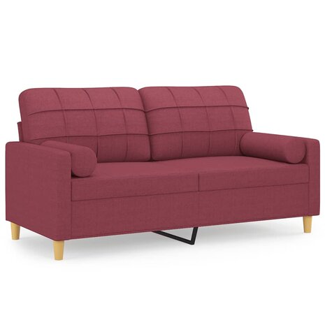 Tweezitsbank met sierkussens 140 cm stof wijnrood 2