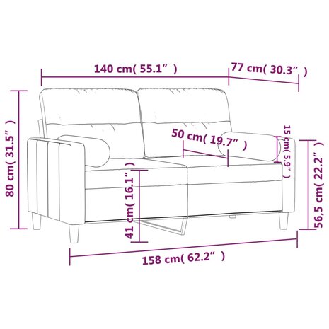 Tweezitsbank met sierkussens 140 cm stof wijnrood 8