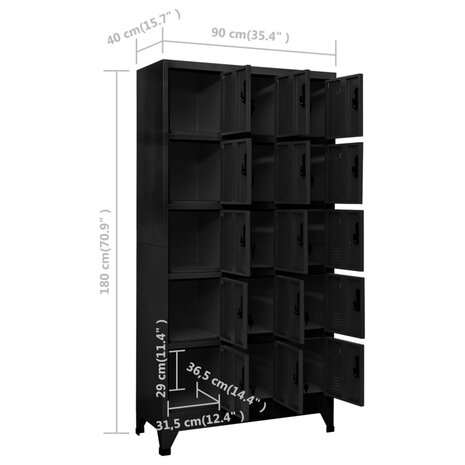 Lockerkast 90x40x180 cm staal zwart 8