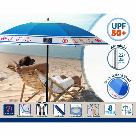 Strandparasol Blauw Ø 180 cm SPF50+ Anker 3