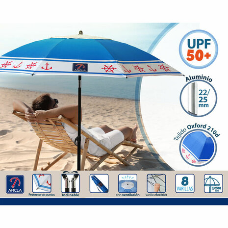Strandparasol Blauw Ø 200 cm SPF50+ Anker 3