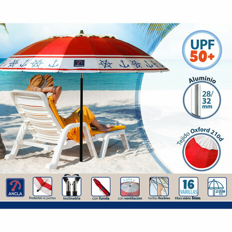 Strandparasol Rood Ø 220 cm SPF50+ Anker 3