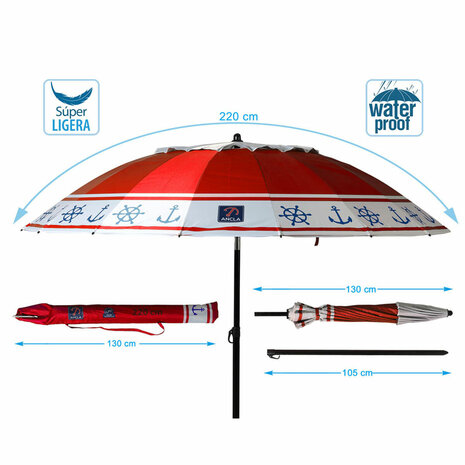 Strandparasol Rood Ø 220 cm SPF50+ Anker 5