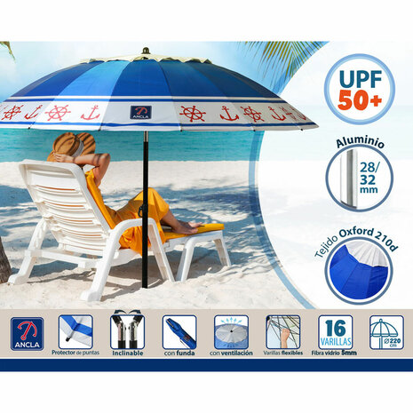 Strandparasol Blauw Ø 220 cm SPF50+ Anker 3