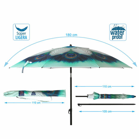 Strandparasol Groen Ø 180 cm SPF50+ Pauw 5